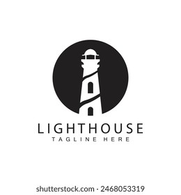 Lighthouse logo vector beacon tower ship signal simple beach port design template