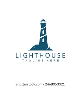 Lighthouse logo vector beacon tower ship signal simple beach port design template