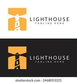 Lighthouse logo vector beacon tower ship signal simple beach port design template