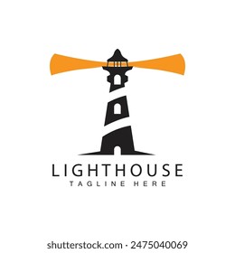 Lighthouse logo vector beacon tower ship signal simple beach port design template