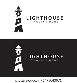 Lighthouse logo vector beacon tower ship signal simple beach port design template