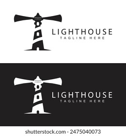 Lighthouse logo vector beacon tower ship signal simple beach port design template