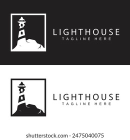 Lighthouse logo vector beacon tower ship signal simple beach port design template