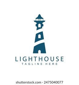 Lighthouse logo vector beacon tower ship signal simple beach port design template