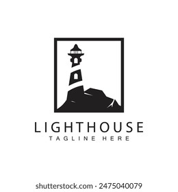 Lighthouse logo vector beacon tower ship signal simple beach port design template