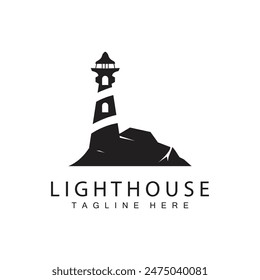 Lighthouse logo vector beacon tower ship signal simple beach port design template