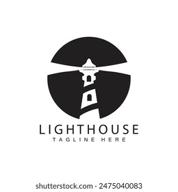 Lighthouse logo vector beacon tower ship signal simple beach port design template