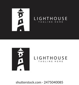 Lighthouse logo vector beacon tower ship signal simple beach port design template