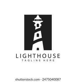 Lighthouse logo vector beacon tower ship signal simple beach port design template