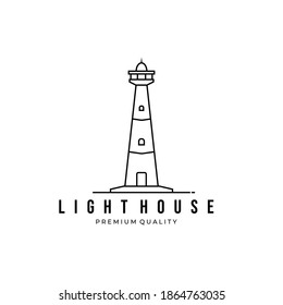 Lighthouse Logo Vector Illustration Design Vintage Line Art Linear