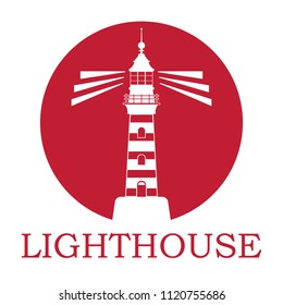 Lighthouse logo. Vector illustration of flat design. Vintage poster