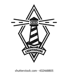 Lighthouse logo. Vintage monochrome style.