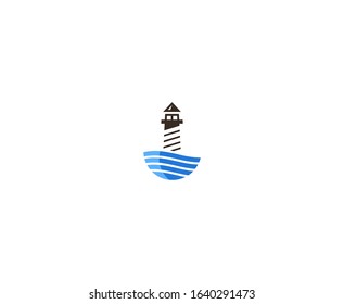 Lighthouse logo wave beacon vector 