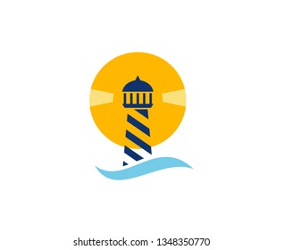 Lighthouse logo wave sun 