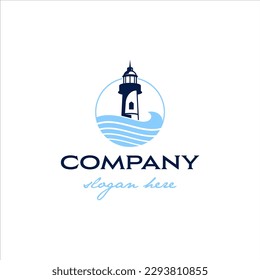 Lighthouse logo with waves in masculine style design
