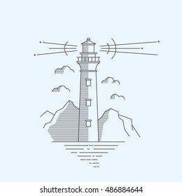 Lighthouse logotype. Line art illustration