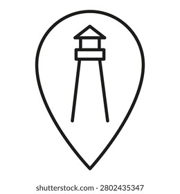 Lighthouse map pin marine navigation features linear vector element. Visualizes sea ocean travel and coastal safety guidance. eps 10