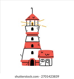 Lighthouse Marine and Nautical Tower for Navigation Vector Illustration