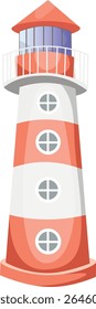 Lighthouse. Marine, sea coast, sea life, nautical concept. Vector illustration.