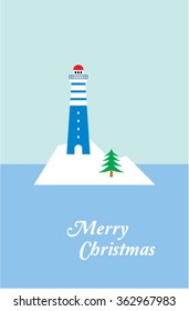lighthouse merry christmas greeting card