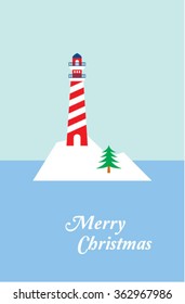 lighthouse merry christmas greeting card