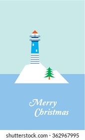 lighthouse merry christmas greeting card