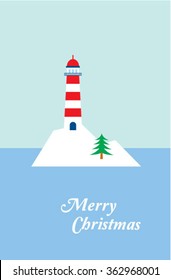 lighthouse merry christmas greeting card