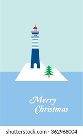 lighthouse merry christmas greeting card