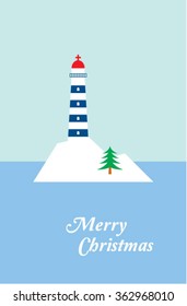 lighthouse merry christmas greeting card