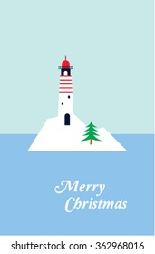 lighthouse merry christmas greeting card
