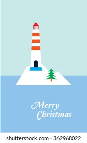 lighthouse merry christmas greeting card