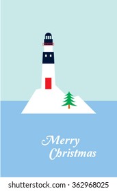 lighthouse merry christmas greeting card