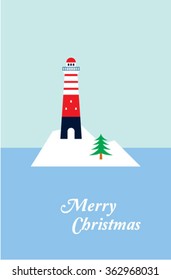 lighthouse merry christmas greeting card