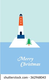 lighthouse merry christmas greeting card