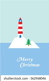 lighthouse merry christmas greeting card