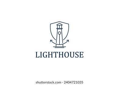 Lighthouse minimalist logo design line style.