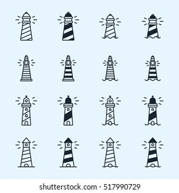 Lighthouse Minimalistic Flat Line Stroke Outline Vector Icon Set