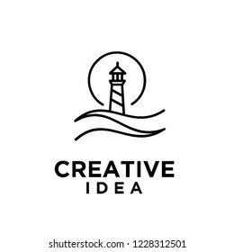 lighthouse mono line logo icon designs vector illustration