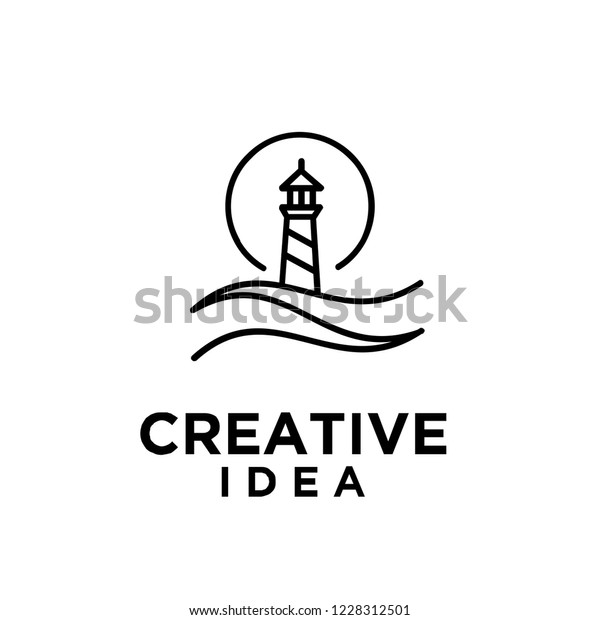 Lighthouse Mono Line Logo Icon Designs のベクター画像素材 ロイヤリティフリー