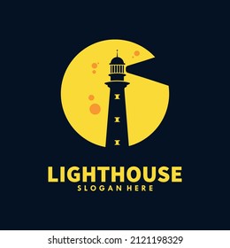 Lighthouse in the moon Logo Template design Premium Vector