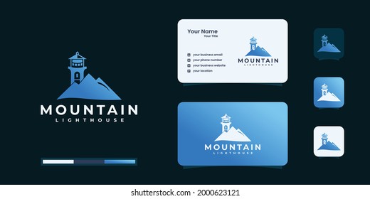 lighthouse with mountain logo design inspiration