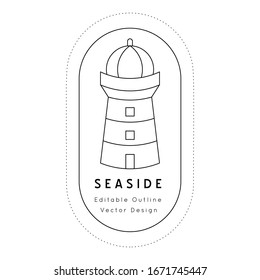 Lighthouse Nautical icon.Editable line vector.Sea and ocean symbol black isolated element.Template for logo or branding.Sailor 
cruise, yacht club, business identity, menu, card design.
