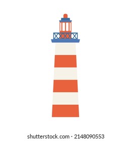 Lighthouse. Navigation aid. Vetor illustration in flat cartoon style. Isolated on white background.