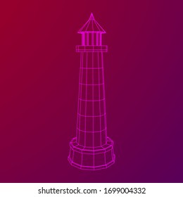 Lighthouse. Navigation Beacon building. Wireframe low poly mesh vector illustration.