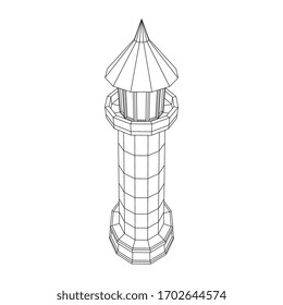Lighthouse. Navigation Beacon building. Wireframe low poly mesh vector illustration.