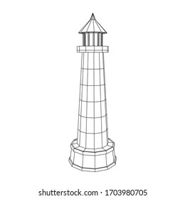 Lighthouse. Navigation Beacon building. Wireframe low poly mesh vector illustration.