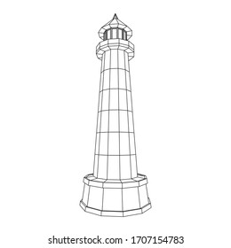 Lighthouse. Navigation Beacon building. Wireframe low poly mesh vector illustration.