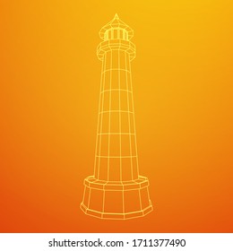 Lighthouse. Navigation Beacon building. Wireframe low poly mesh vector illustration.