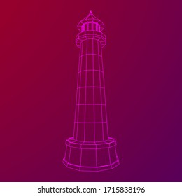 Lighthouse. Navigation Beacon building. Wireframe low poly mesh vector illustration.