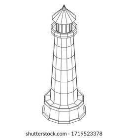Lighthouse. Navigation Beacon building. Wireframe low poly mesh vector illustration.